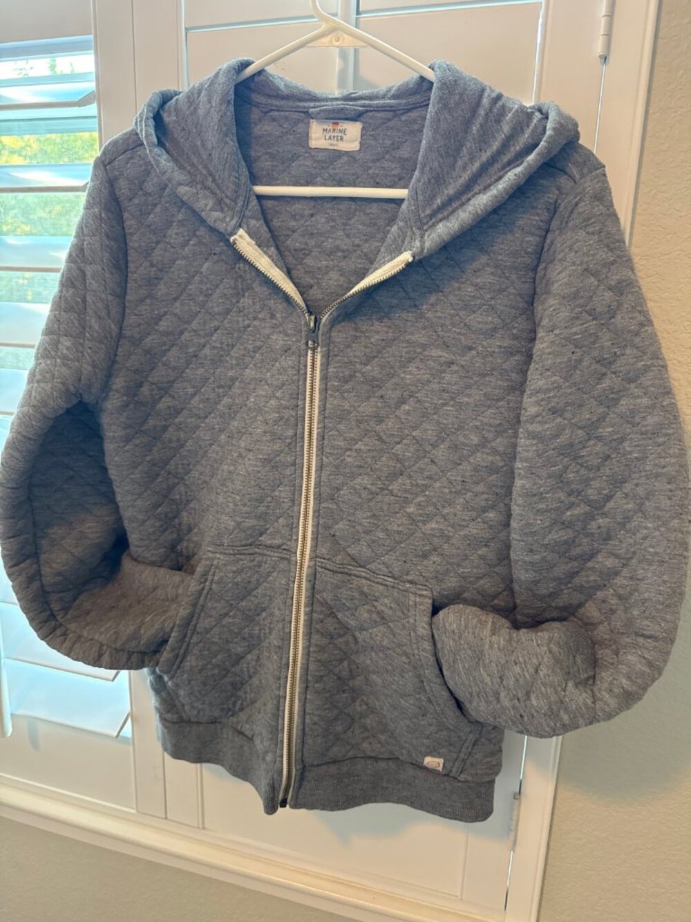 Marine Layer Corbet Quilted Zip Hoodie Gray S
